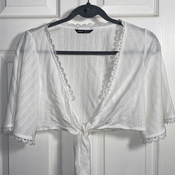 SHEIN Jackets & Blazers - SHEIN White Embroidered Shrug, XS